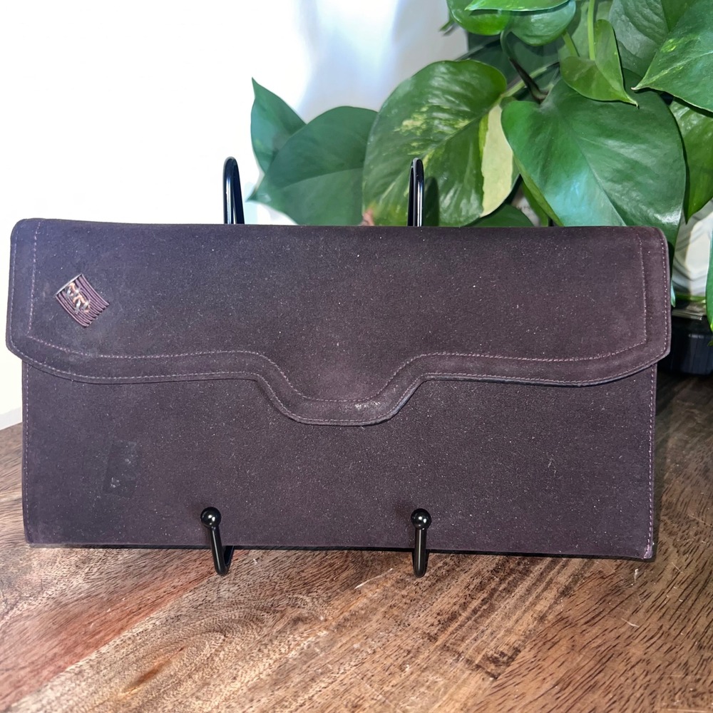 Dominic Romano Suede‎ Clutch Bag Evening Purse Party Elegant Brown